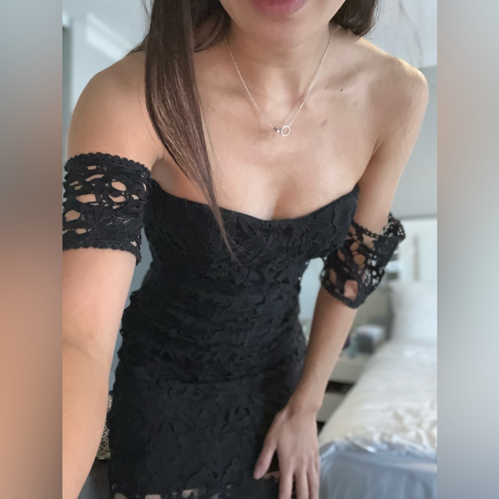 J.O.A Womens Black Off-The-Shoulder Mid-Calf Party Cocktail Dress